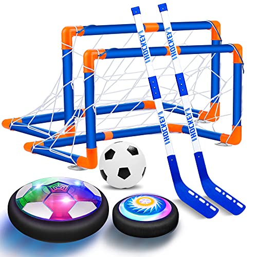 OASO Kids Toys Hover Hockey Soccer Ball Set with 3 Goals, Rechargeable Floating Air Soccer Ball with Led Light and Foam Bumper, Indoor Outdoor Sport Games Toys Gifts for Boys Girls Aged 3 4 5 6-12