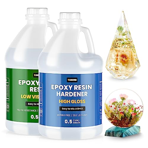 TAKIMO 1 Gallon Crystal Clear Resin Kit,Bubble Free & Not Yellowing Epoxy Resin for Coating, Casting, Table Top,DIY, Bar Top, River Tables, Resin Art, Wood with High Gloss Finish