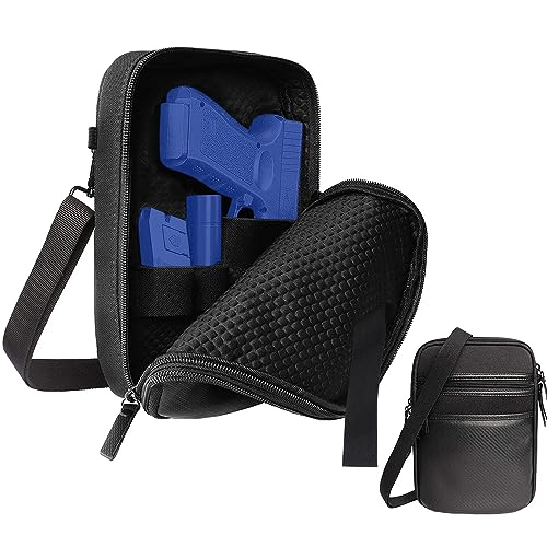 lilcreek Concealed Carry Double Layer Gun Pouch,Gun Cases for Pistols,Subcompact Handgun Shoulder Bag, Fanny Pack Waist Pocket for small size Revolver with Belt Loops