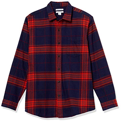 Amazon Essentials Men's Long-Sleeve Flannel Shirt (Available in Big & Tall), Navy Orange Large Plaid, XX-Large