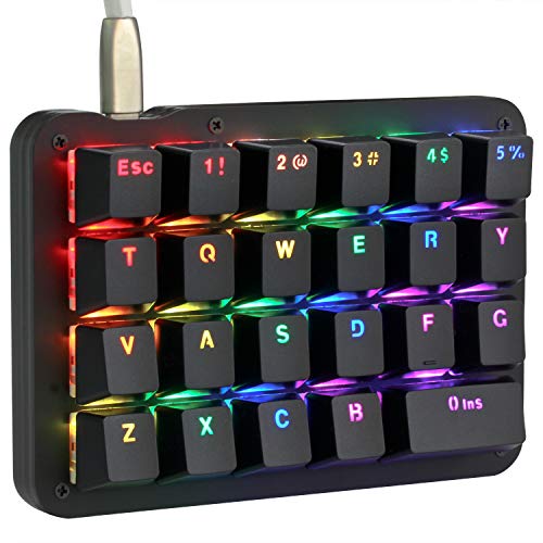 Koolertron One Handed Macro Mechanical Keyboard, RGB LED Backlit Portable Mini One-Handed Mechanical Gaming Keypad 23 Fully Programmable Keys (RGB backlit/Blue switches)