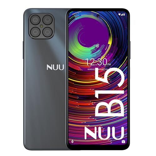 NUU B15 Unlocked Android Cell Phone, Dual SIM 4G, 6.78'' Full HD+ Display, 90Hz, Quad-Camera 48 MP, 4GB + 128GB, 5000 mAh, 18W Fast Charge, Black, US Warranty & Hotline Support