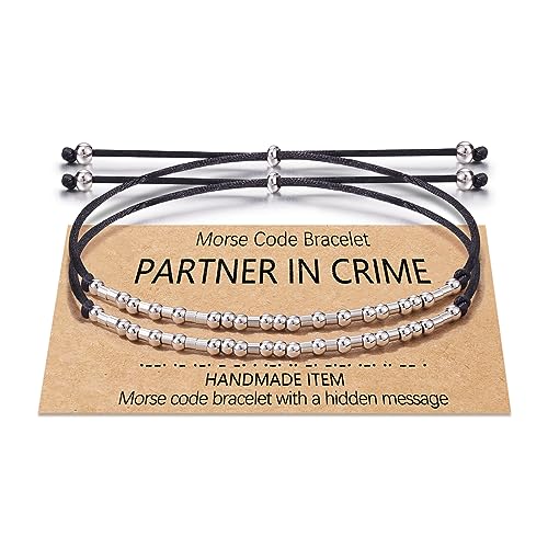 Shonyin Partners in Crime Morse Code Bracelets for Women 2 Best Friend Matching Friendship Bestie Bracelet Funny Unique Jewelry Gifts for Men Soul Sister Girls Couple