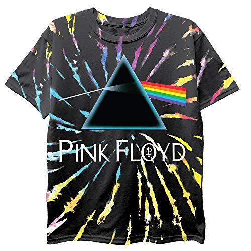 Pink Floyd Mens Rock Shirt Dark Side of The Moon Vintage Tee (Black Tie Dye, Medium)