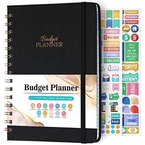 Budget Planner - Budget Book with Bill Organizer and Expense Tracker, 6.1' x 8.25', 12 Month Undated Finance Planner/Account Book to Take Control of Your Money, Start Anytime, Black