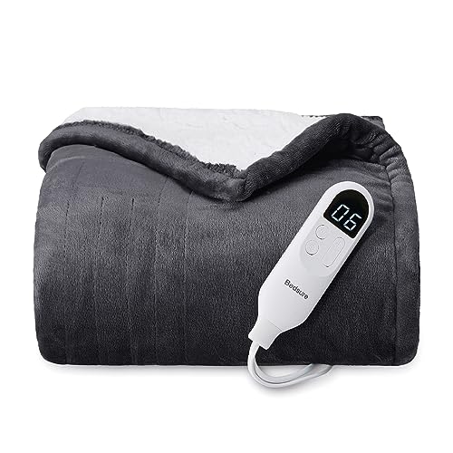 Bedsure Heated Blanket Electric Throw - Soft Fleece Electric Blanket, Heating Blanket with 4 Time Settings, 6 Heat Settings, and 3 hrs Timer Auto Shut Off (50×60 inches, Dark Grey)