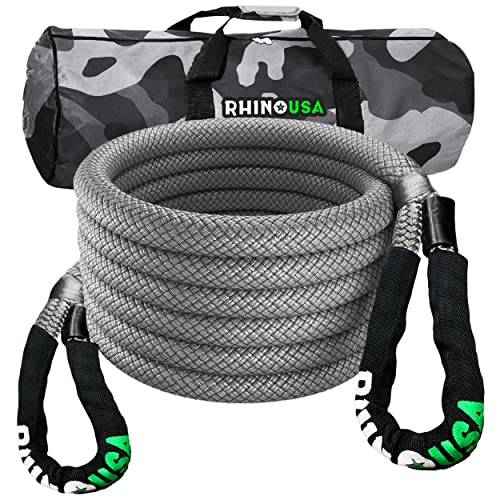 Rhino USA Kinetic Recovery Tow Rope Heavy Duty Offroad Snatch Strap for UTV, ATV, Truck, Car, Tractor - Ultimate Elastic Straps Towing Gear - Guaranteed for Life! (1' x 30' Gray)