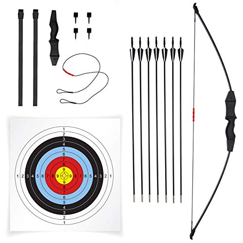 JAKUNA 45' Bow and Arrow Recurve Set for Youth Beginners Bow kit for Backyard Sport Archery Set with 7 Arrows 10 Target Face 18Lb for Teens and Junior Gift Outdoor Sports (Black)