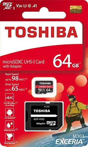 Toshiba 64GB 64G EXCERIA M303 with SD Adapter microSDXC UHS-I U3 Card 4K Class10 V30 A1 microSD micro SD Card Memory Card Read 98MB/s Write 65MB/s ( THN-M303R0640A2 )