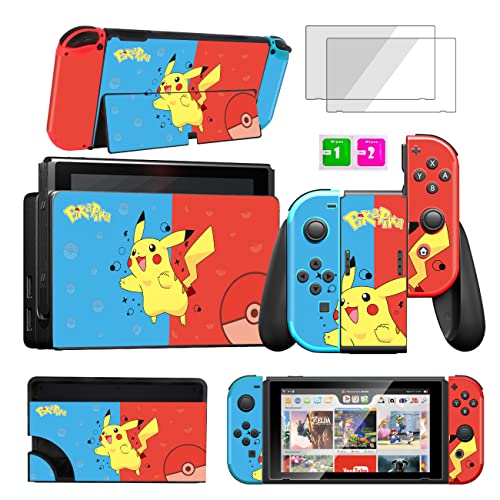oqpa for Nintendo Switch OLED 2021 Skins Stickers for Girls Boys Kids Cute Kawaii Anime Cartoon Character Design Fun Decals with Tempered Glass Screen Protector for Nintendo Switch OLED(Red)