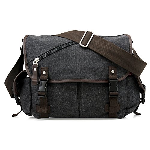 OCT17 Men Messenger Bag College Shoulder Canvas Vintage Crossbody Military Satchel Bag Laptop Black