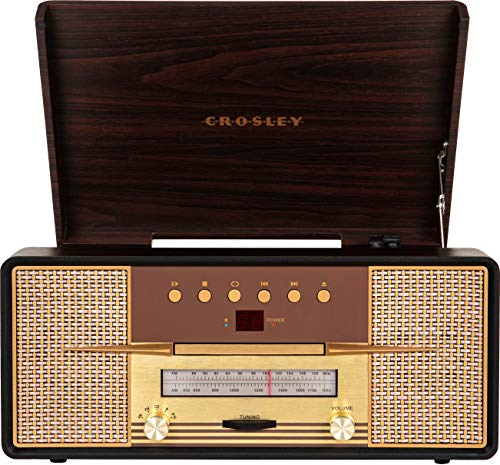 Crosley CR7016A-MA Rhapsody 3-Speed Turntable with Bluetooth, AM/FM Radio, CD Player, and Aux-in, Mahogany