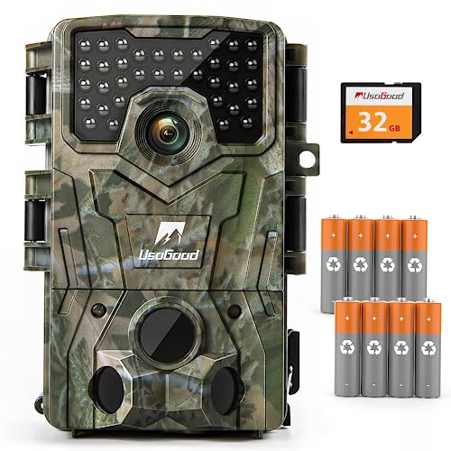 usogood Trail Camera 36MP 2K 30fps Game Camera with Night Vision Motion Activated IP66 Waterproof, 65ft 120° Wide Angle Detection Hunting Camera, for Outdoor Garden Backyard Wildlife Monitoring