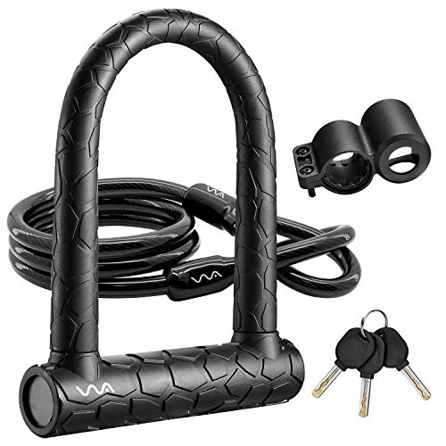 Bike U Lock,20mm Heavy Duty Combination Bicycle D Lock Shackle 4ft Length Security Cable with Sturdy Mounting Bracket and Key Anti Theft Bicycle Secure Locks