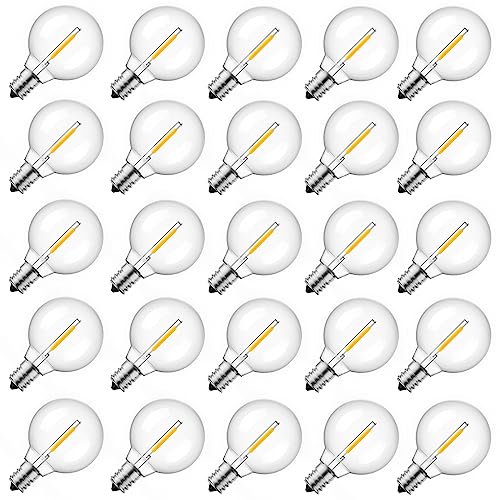 Brightown G40 Replacement LED Light Bulbs, 25 Pack Clear Globe Bulb fits E12 C7 Candelabra Screw Base Sockets, 1.5 Inch Dimmable Edison Light Bulbs for Indoor Outdoor Patio Decor, Warm White