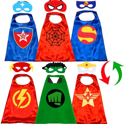 Superhero Capes and Masks for Halloween,Cosplay Double Side Cape Superhero Toy Kids Best Gifts 3PCS