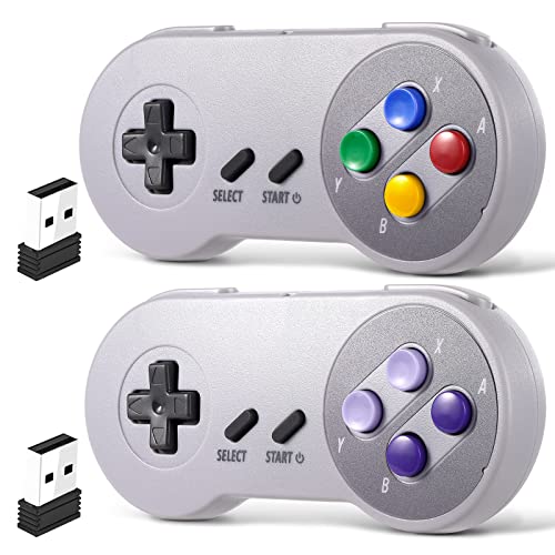 iNNEXT 2 Pack 2.4 GHz Wireless USB PC Controller Compatible with SNES Games, Retro SNES PC Controller for Windows PC iOS MAC Linux Raspberry Pi Retropie OpenEmu Emulator (Rechargeable) (Plug & Play)