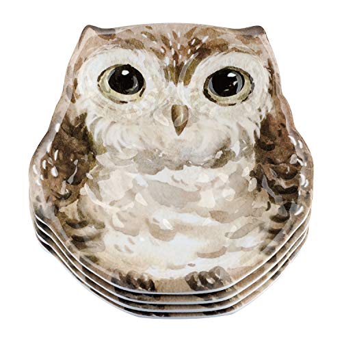 UPware 4-Piece 9 Inch Melamine Owl Decor Dinner Salad Plates Small Serving Plates (Owl)