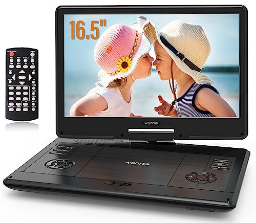 WONNIE 16.5' Portable DVD Player with 14.1' Large HD Swivel Screen, 6 Hours Rechargeable Battery, High Clear Volume Speaker, Support USB/SD Card/Sync TV, Last Memory and Multiple Disc Formats