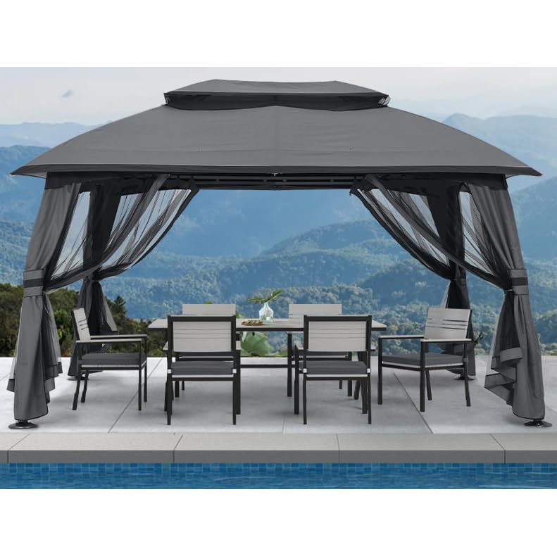 ABCCANOPY 10x13 Outdoor Gazebo - Patio Gazebos with Mosquito Netting and Double Roof for Backyard, Garden or Lawn (Dark Grey)