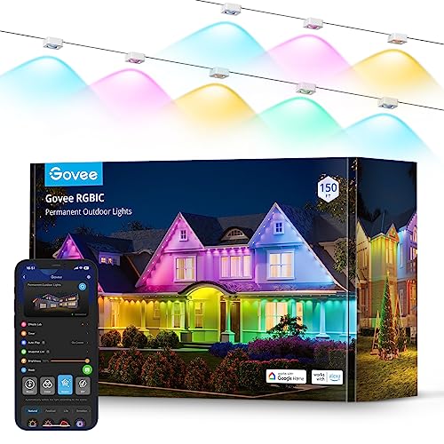 Govee Permanent Outdoor Lights, Smart RGBIC Outdoor Lights with 75 Scene Modes, 150ft with 108 LED Eaves Lights IP67 Waterproof for Christmas Decorations, New Year, Work with Alexa, Google Assistant