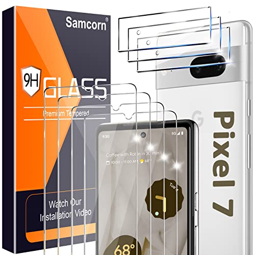 [4+3Pack] Glass Screen Protector for Google Pixel 7 5G, 9H Tempered Glass, Ultrasonic Fingerprint Compatible,HD Clear Case Friendly