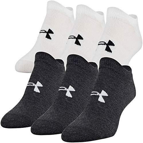 Under Armour Women's Essential 2.0 Lightweight No Show Socks, 6-Pairs , Black/White Assorted , Medium