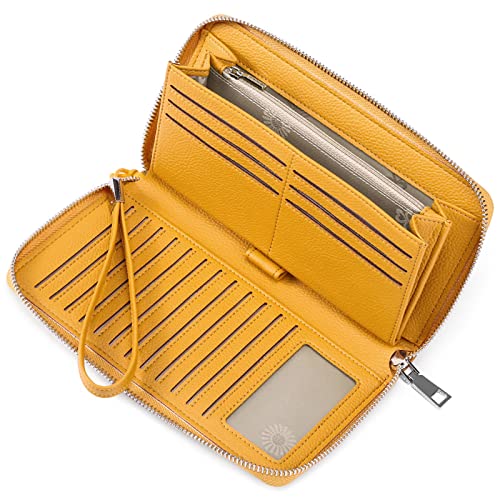 GOIACII Womens Wallet RFID Blocking Leather Zip Around Wallet Large Capacity Long Purse Credit Card Clutch Wristlet