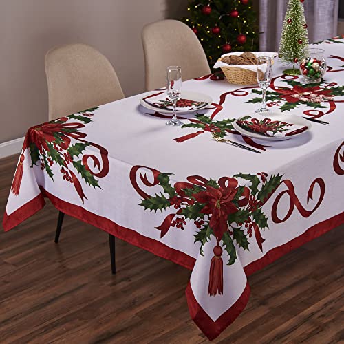 Kadut Christmas Ribbon Tablecloth (60 x 102 Inch) for 6 Foot Rectangle Tables, Heavy Duty Fabric, Stain Proof Xmas Ribbon Table Cloth for Harvest, Holiday, and Fall, & Christmas Dinner.