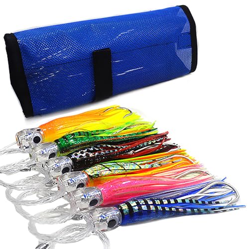 kmucutie Set of 6 pcs 6.5 inch trolling Lure Marlin Tuna Dolphin Shark Big Game deep sea Fishing Lures Included Mesh Bag (6.5 INCH)