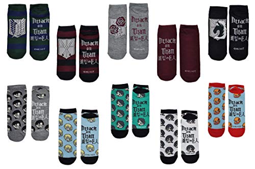 Everything Legwear Attack on Titan Socks Cosplay (10 Pair) - (1 Size) Attack on Titan Merchandise Gifts Lowcut Socks Women & Men's
