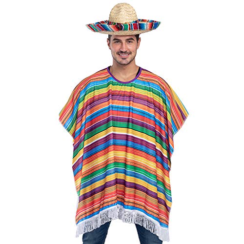 JOYIN Cinco de Mayo Fiesta Serape Poncho Costume for Adults and Kids Fiesta Event, Colorful Theme Fun and Festive Celebrations, Party Favor (Sombrero NOT INCLUDED)