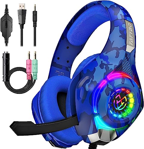 Tatybo Gaming Headset PC PS4 PS5 Xbox One Switch, RGB Light Gaming Headphones with Noise Cancelling Mic