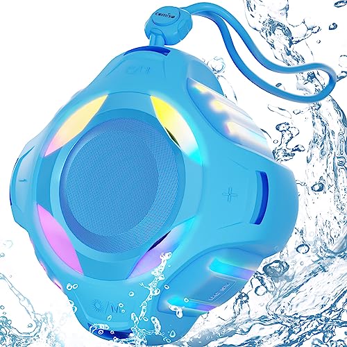 comiso Shower Bluetooth Speaker, IP67 Waterproof Speaker with LED Light, Portable Speaker, Floating, 2000mAh, True Wireless Stereo and Bass, Built-in-Mic, Ideal for Travel, Beach, Gifts for Unisex.