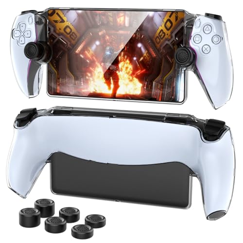 HSTOP Case for Playstation Portal, PS5 Portal Protective Case with Ergonomic Grip & 6 Thumb Stick Caps for Playstation Portal Remote Player (Clear)