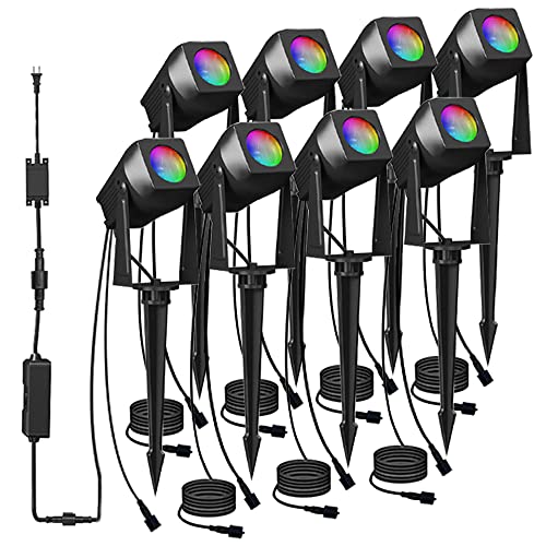 SUNTHIN Smart Landscape Spotlights, RGBW Color Changing Landscape Lights with Transformer, Work with Alexa and Google Home, for Garden, Yard, Lawn, Wall, Tree, Flags, Fence (8 Pack)