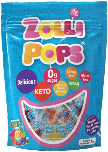 Zollipops Clean Teeth Lollipops, Anti Cavity, Sugar Free Candy for a Healthy Smile Great for Kids, Diabetics and Keto Diet, Natural Fruit Variety, 5.2oz (packaging may vary)