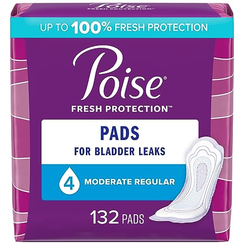 Poise Incontinence Pads & Postpartum Incontinence Pads, 4 Drop Moderate Absorbency, Regular Length, 66 Count (Pack of 2), Packaging May Vary