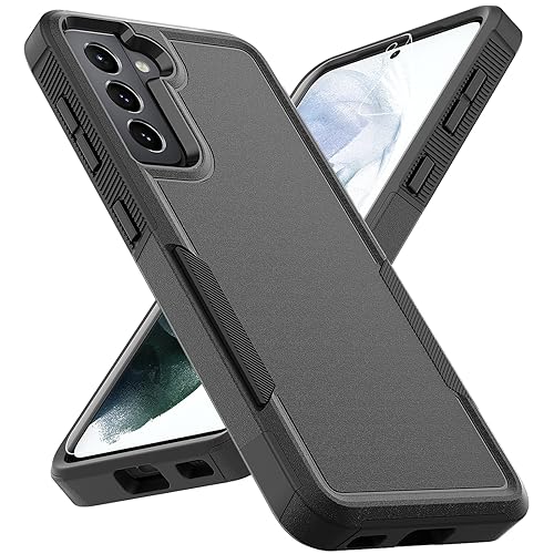 for Samsung Galaxy S21 Case: Dual Layer Protective Heavy Duty Cell Phone Cover Shockproof Rugged with Screen Protector - Military Protection Bumper Tough - Samsung Galaxy S21 5G 2021, 6.2 inch, Black