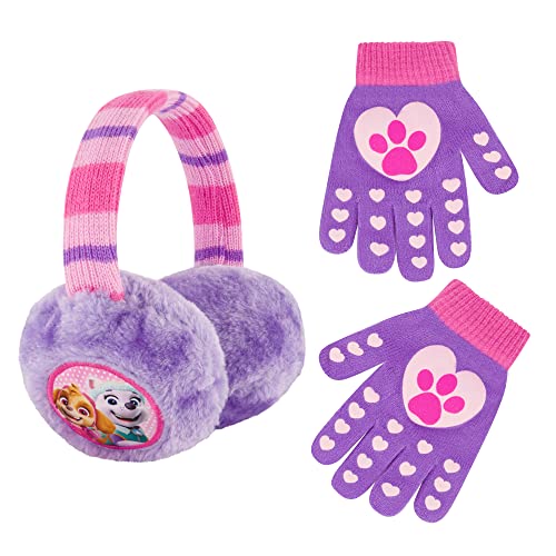 Nickelodeon Winter Earmuffs and Kids Gloves Set, Paw Patrol Skye and Everest, Purple, Girls Ages 4-7