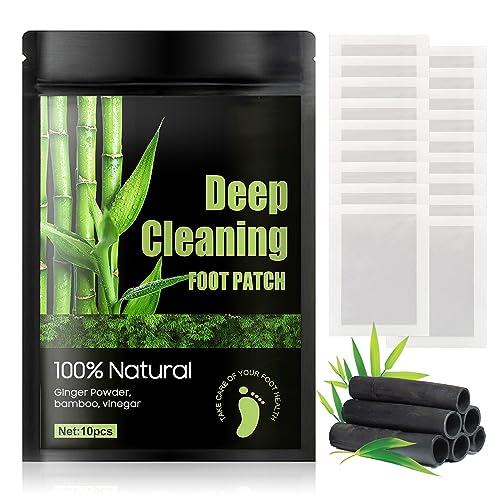 Foot Pads | Deep Cleansing Foot Pads for Better Sleep and Stress Relief | Bamboo Patches with Natural Bamboo Vinegar and Ginger Powder Premium Ingredients for Foot and Body Care (10 PCS)