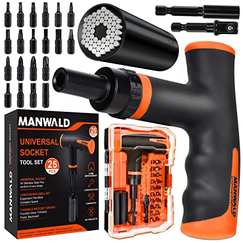 Stocking Stuffers for Men, Ratcheting T-Handle Screwdriver Set with Power Drill Adapter, Universal Socket Tool Set, Christmas Gifts for Men, Women, Dad, Husband, Orange, Black