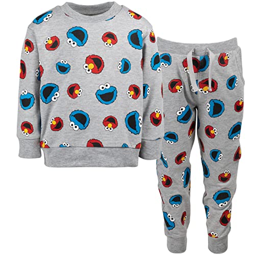 Sesame Street Cookie Monster Elmo Infant Baby Boys French Terry Sweatshirt and Pants Set Grey 18 Months
