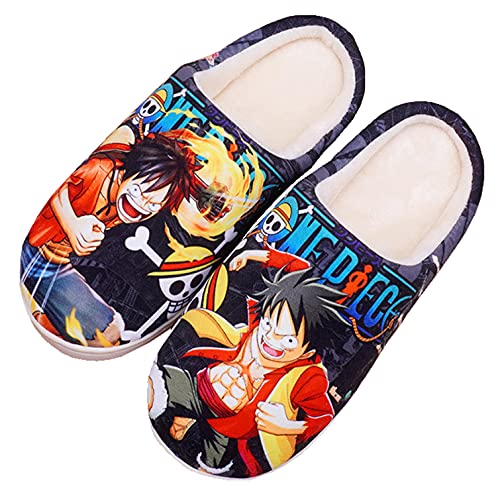 WANHONGYUE One Piece Monkey D Luffy Anime Slipper Soft Plush House Slippers Women Men Winter Anti-slip Indoor Slip on Shoes, 10-12 Women/8-9.5 Men, FTX20040
