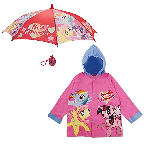 Hasbro Girls My Little Pony Kids Umbrella with Matching Poncho for Ages 2-3 Rain Accessory, Pink, Small - Age US