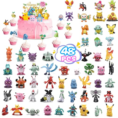 Anime Cake Toppers,48 Pcs Anime Cupcake Toppers,Birthday Cake Topper,Party Supplies,Theme Party Decorations Supplies,Cartoon Party Supplie