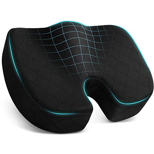 TushGuard Office/ Car Seat Cushion, Non-Slip Sciatica & Back Coccyx Tailbone Pain Relief Chair Pad, Memory Foam Butt Pillow for Computer Desk, Wheelchair, Driving (Black)
