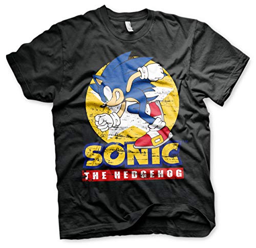 Sonic The Hedgehog Officially Licensed Cracked Logo Mens T-Shirt (Black), Large