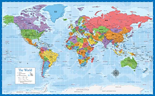 Laminated World Map - 18' x 29' - Wall Chart Map of the World - Made in the USA