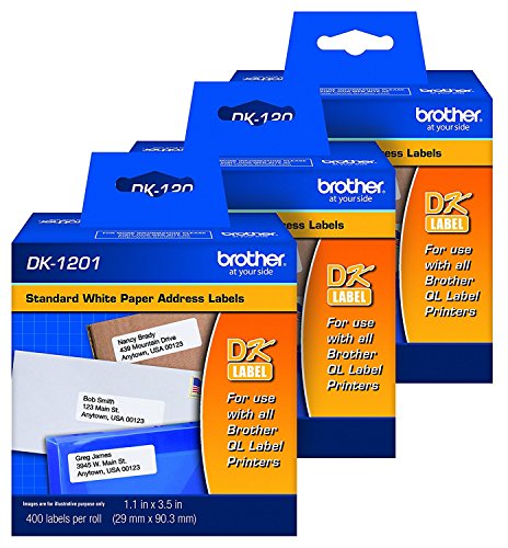 Brother Genuine DK-1201 Die-Cut Standard Address Labels, 400 Labels per Roll, 3 Rolls – for Use with All QL Label Printers